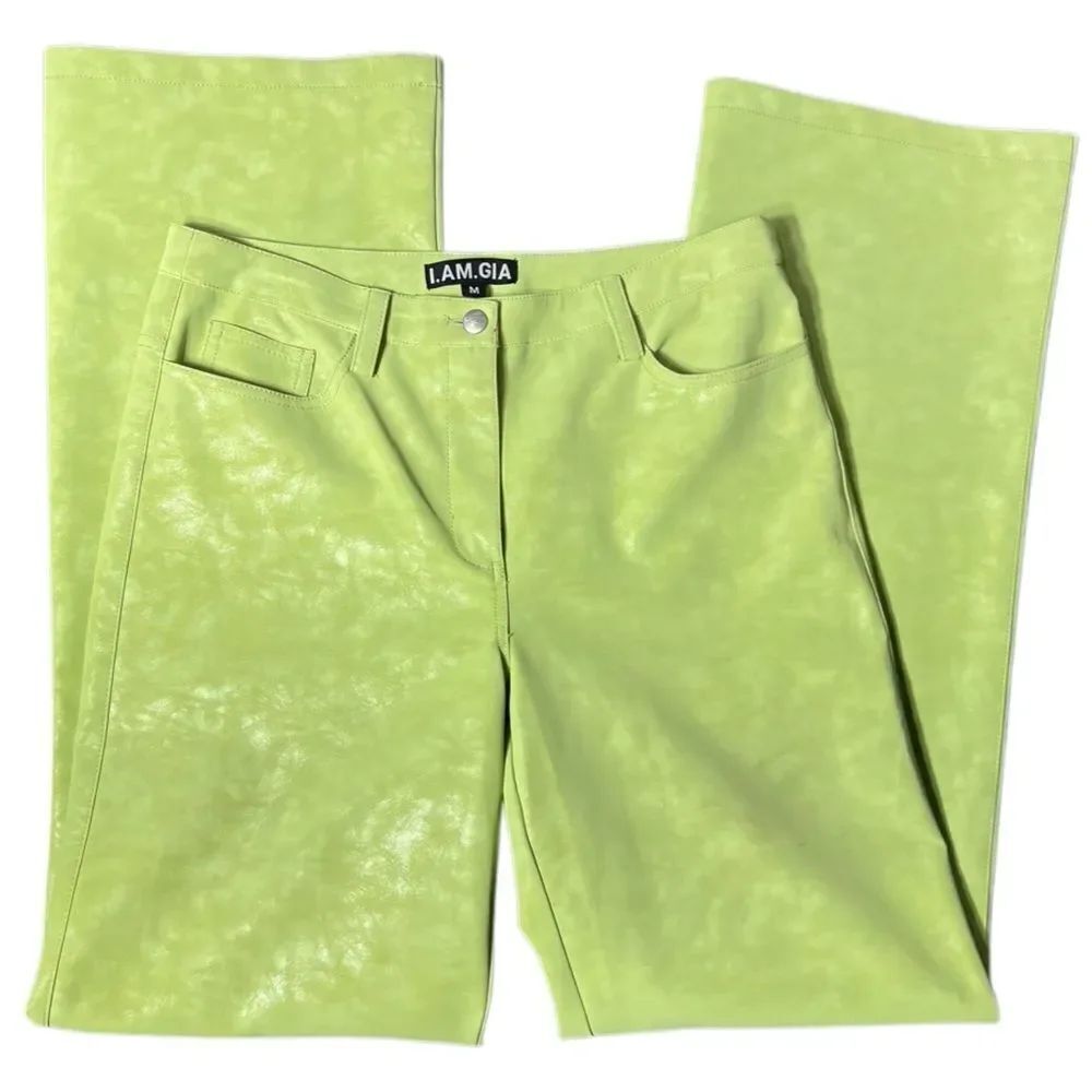 I.AM.GIA Straight leg Trousers Faux Leather Lime Green Pants Size Medium